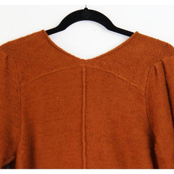 Free People Reverie V-Neck Rib Knit Sweater Balloon Sleeve Burnt Butter XS - Picture 9 of 10